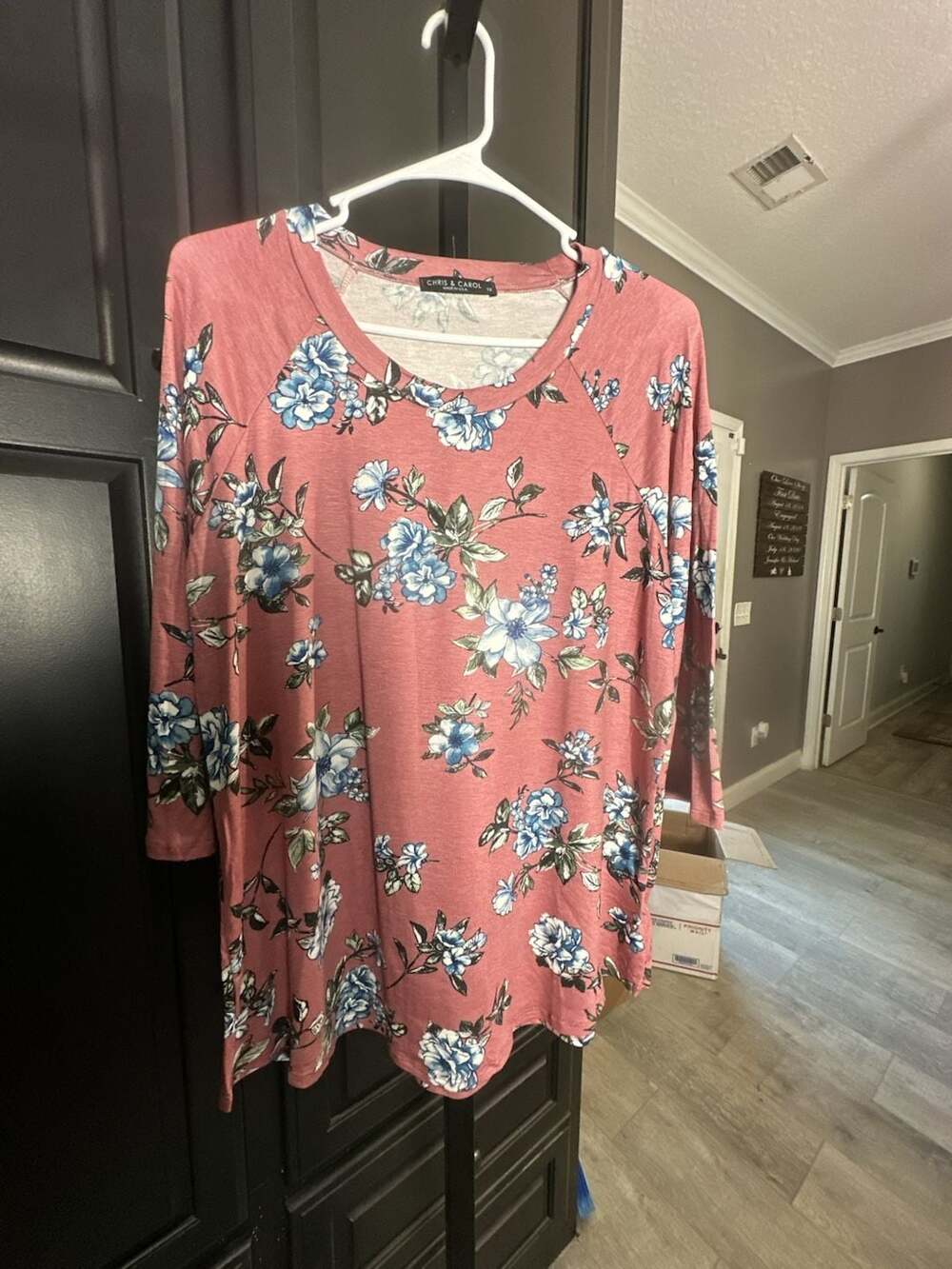 Chris & Carol 3/4 Sleeve Floral Plus Size Top 1X Pink Blue#1029